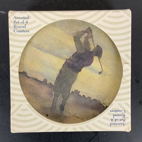 Assorted Set Of 4 CoasterStone Round Golf-Themed Coasters With Cork Backing - Picture 3 of 5